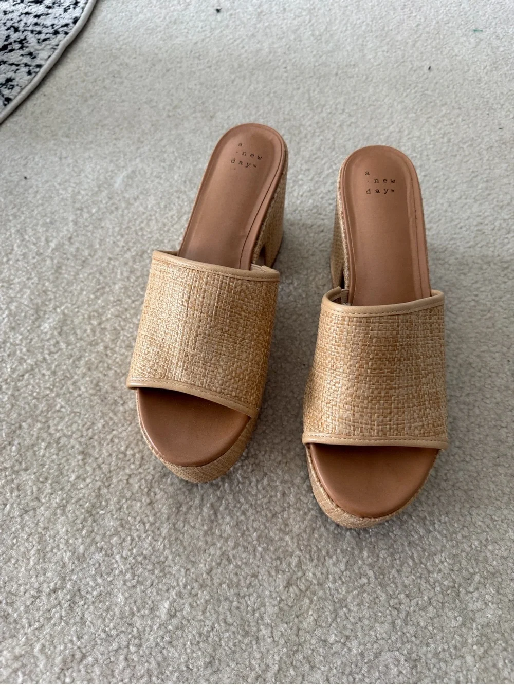 Woven Platform Slide Sandals in Natural Tan